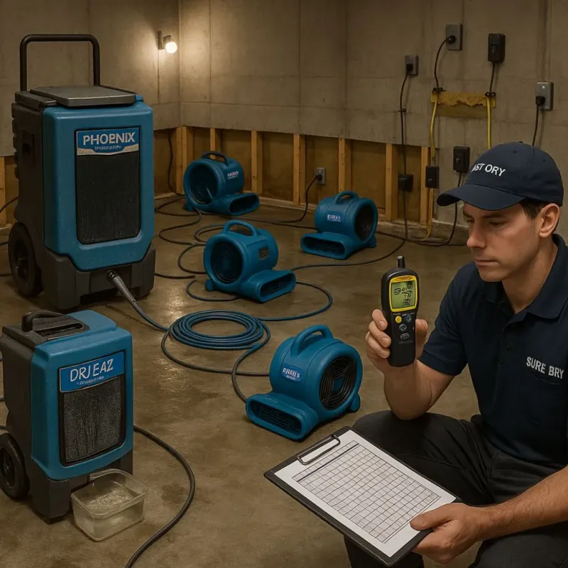 Structural Drying and Dehumidification process in Lakeland Village, CA